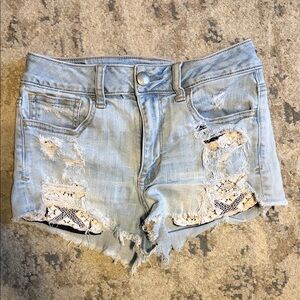American Eagle Outfitters Light Blue Ripped Jean Shorts